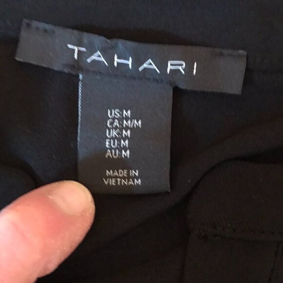 Tahari Black Blouse Top with Faux Pockets 3/4 Sleeves Size M - Picture 4 of 7